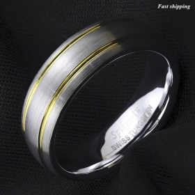 8/6Mm Tungsten Ring Brushed Silver Dome 18k Gold Wedding Band ATOP Mens Jewelry