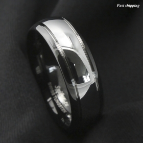 8/6mm Dome Black Silver Center Tungsten Carbide Ring ATOP Wedding Band Bridal