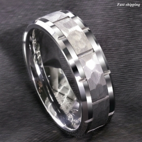 8mm Tungsten Carbide Hammered Pattern Brushed Wedding Band Ring ATOP Men Jewelry