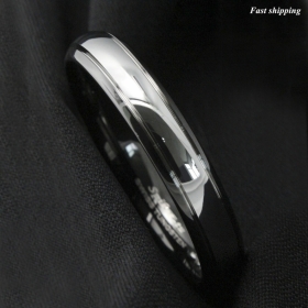 6mm Dome Black edge Tungsten Ring Silver center Wedding Band Bridal mens Jewelry