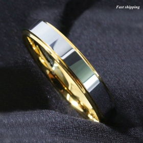 6mm Tungsten Ring 18K Gold High polished Wedding Band Mens women Jewelry
