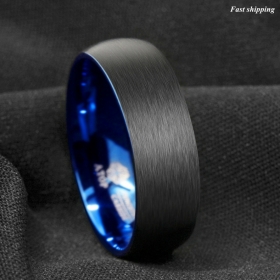 8Mm Dome Brushed Blue black Tungsten ring Wedding Band Bridal ATOP Mens Jewelry