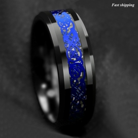 8mm Tungsten Carbide Ring Blue Celtic Dragon Black carbon fibre ATOP Men Jewelry