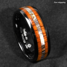 8mm Black Tungsten carbide ring Koa Wood Abalone ATOP Wedding Band Mens Jewelry