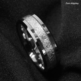 8mm Silver Tungsten Carbide Ring Sterling Silver Inlay Wedding Band ATOP jewelry