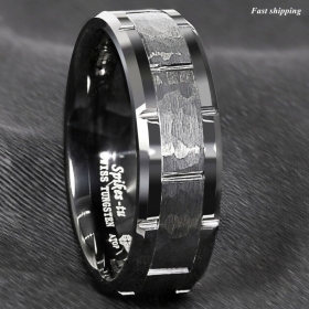 8mm Black Tungsten Ring Hammered Pattern Brushed Wedding Band ATOP Men Jewelry
